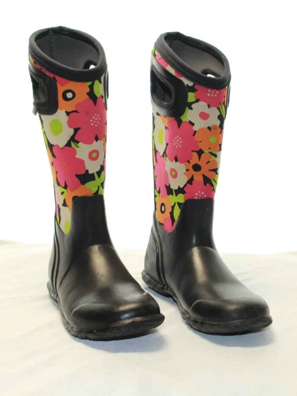 Bogs Size Women 6 Black Ne-Tech Spring Flowers Tall Waterproof Boots - 525590